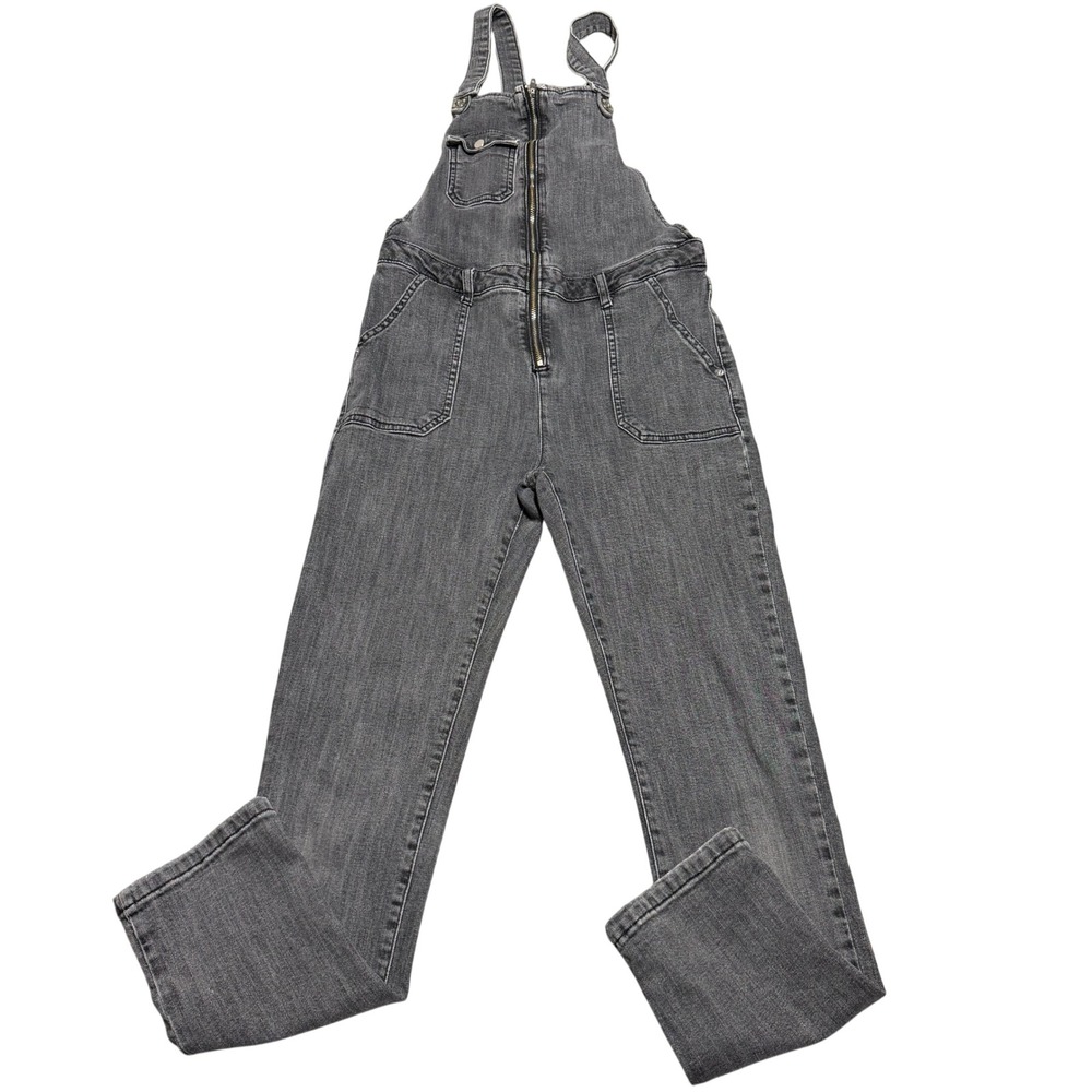 Zara Kids Gray Denim Overalls Size 13-14 Front Zip Dungarees Jumpsuit 164cm